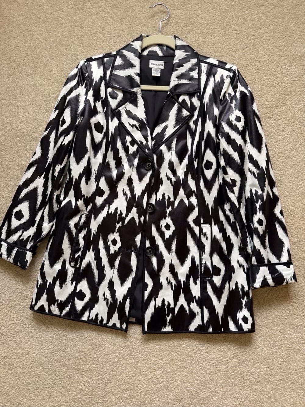 Chico's Monochrome Ikat Blazer in Black and White